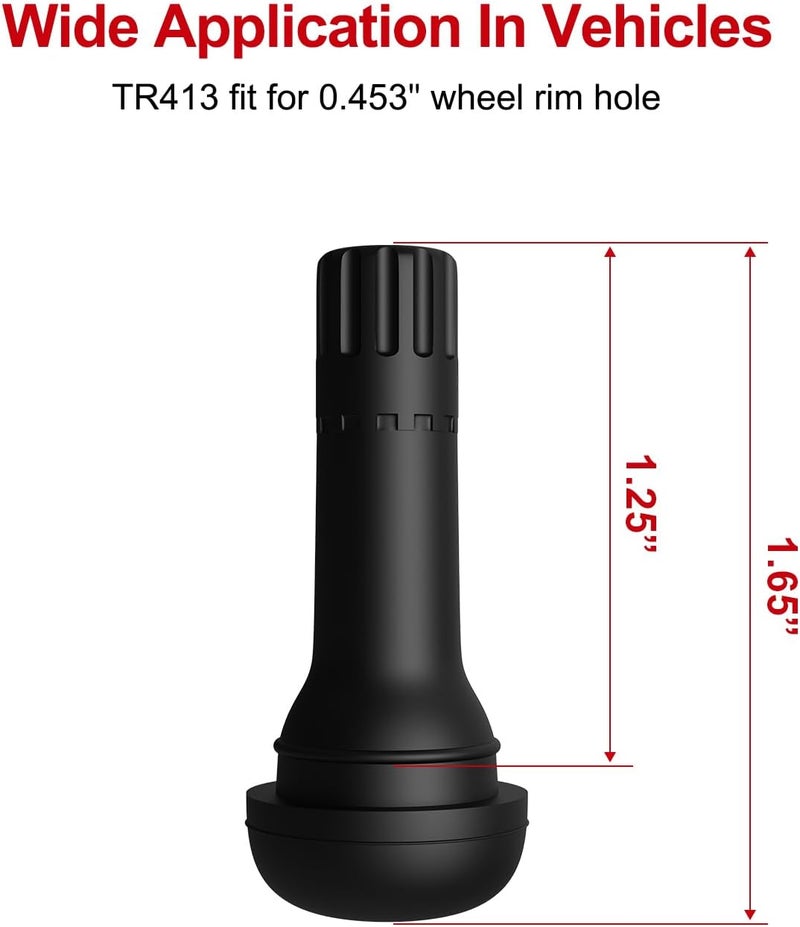 SUN SOUL TR413 Brass Stem EPDM Rubber Snap-in Tire Valve Stems for 0.453 Inch 11.5mm Rim Holes, Pack of 5pcs Valves - Image 2